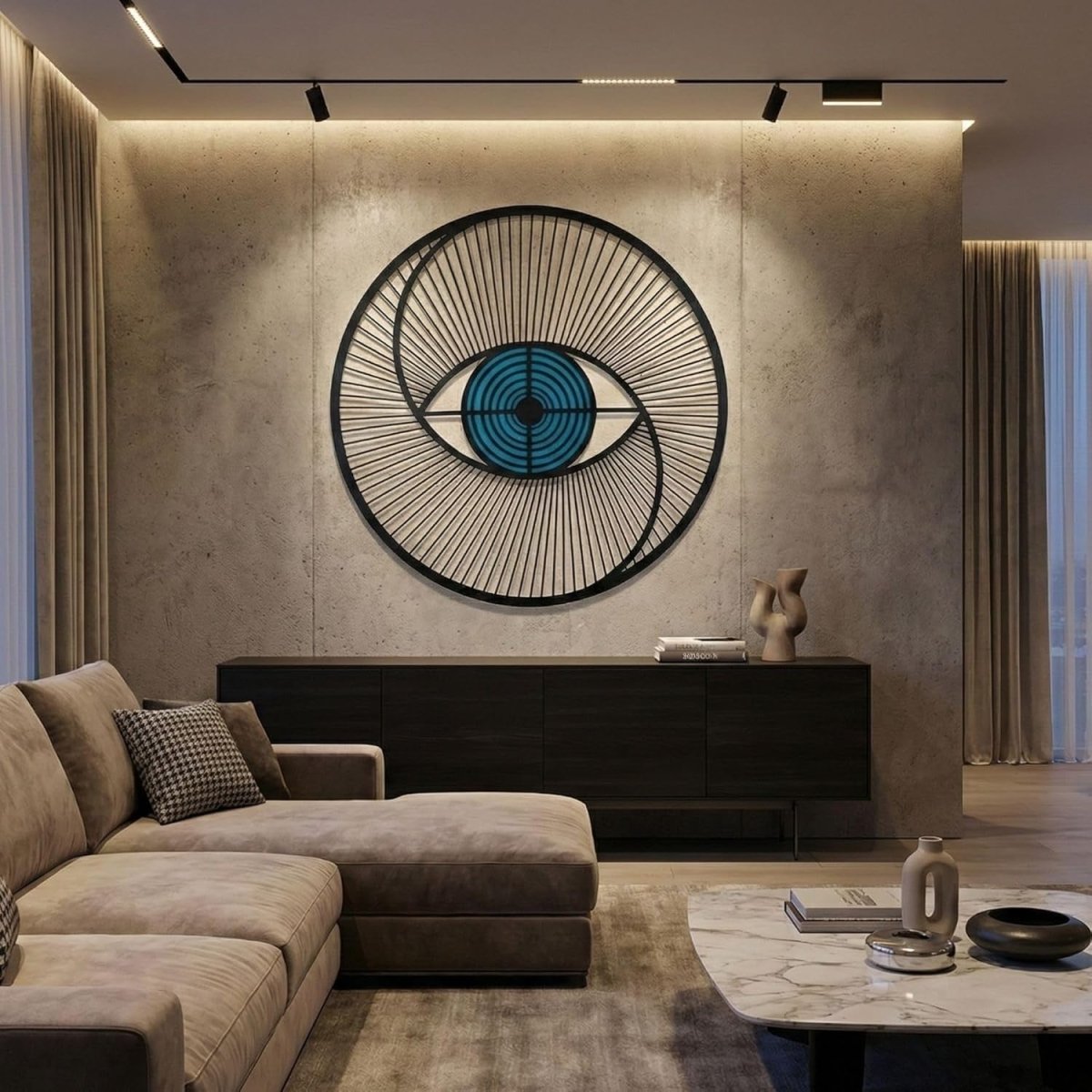 Large Modern Eye Metal Wall Art 81cm Abstract Black Decor - Kwikley