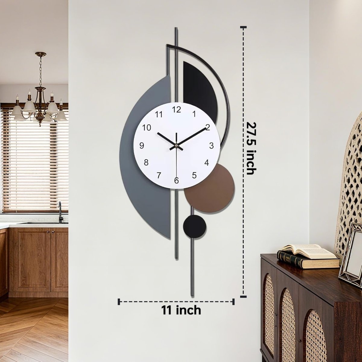 Large Modern Wall Clock Grey Brown Metal Silent 70x28cm - Kwikley