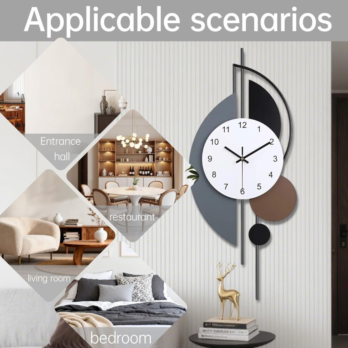 Large Modern Wall Clock Grey Brown Metal Silent 70x28cm - Kwikley
