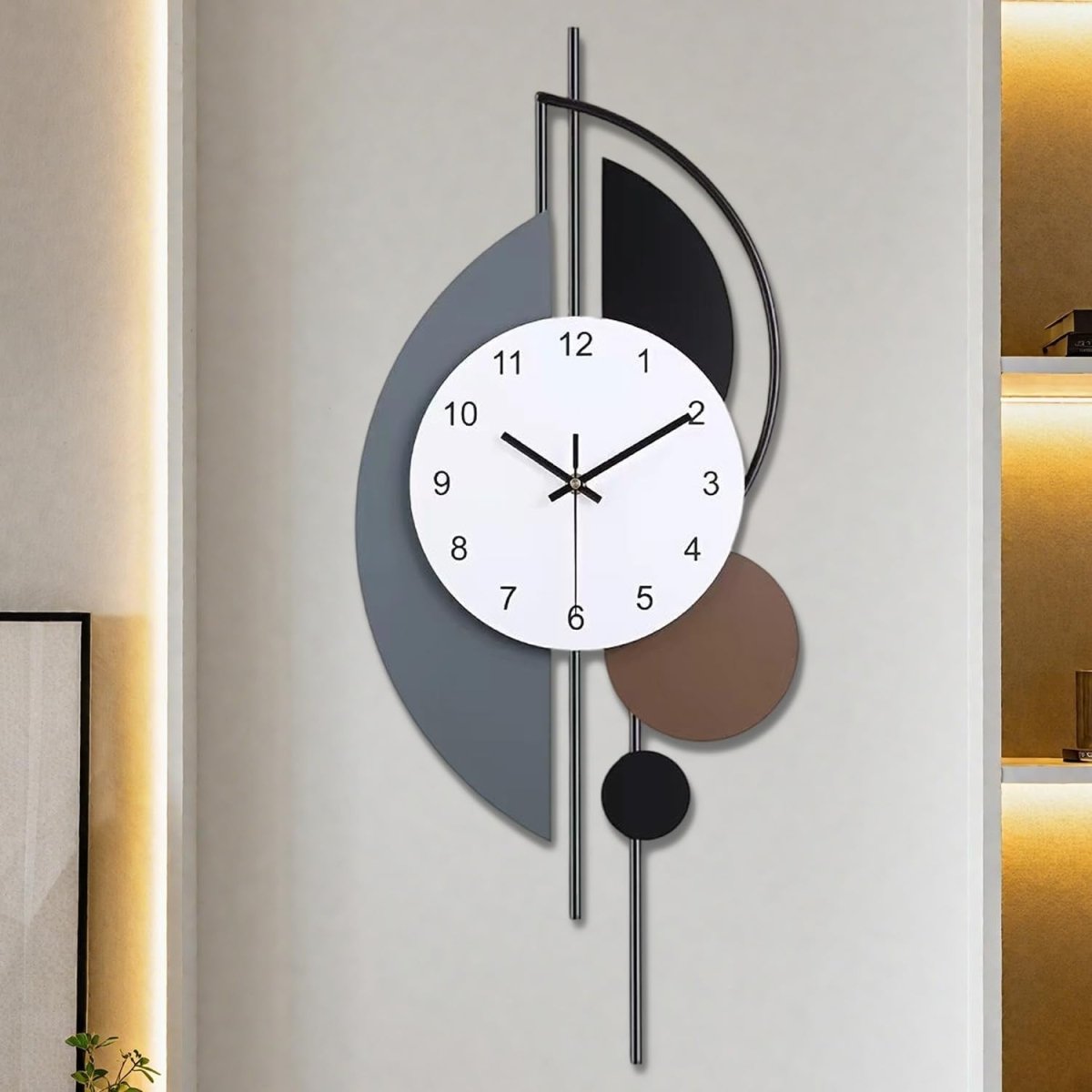 Large Modern Wall Clock Grey Brown Metal Silent 70x28cm - Kwikley