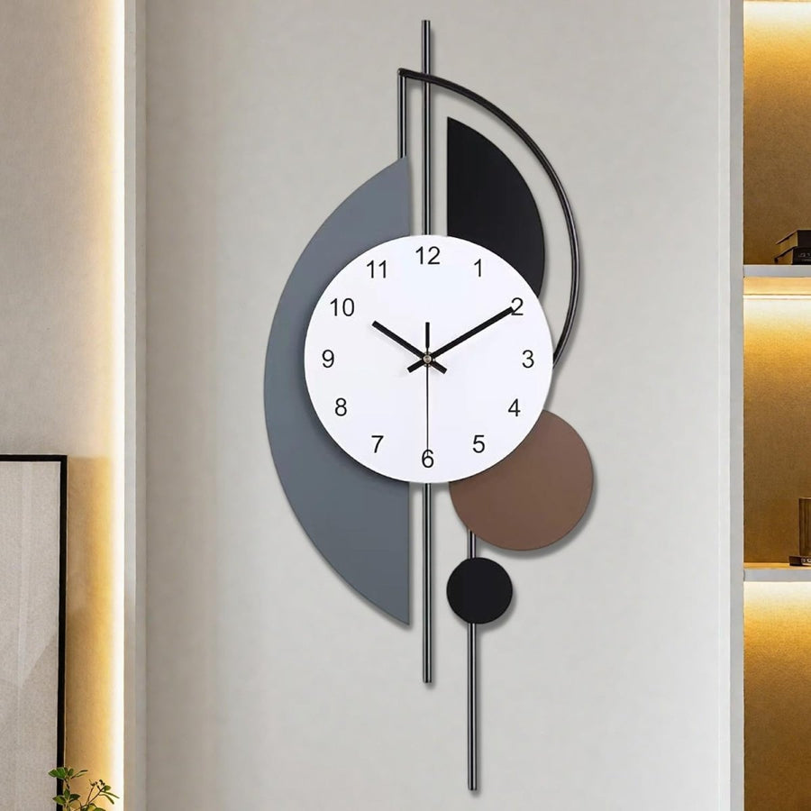 Large Modern Wall Clock Grey Brown Metal Silent 70x28cm - Kwikley