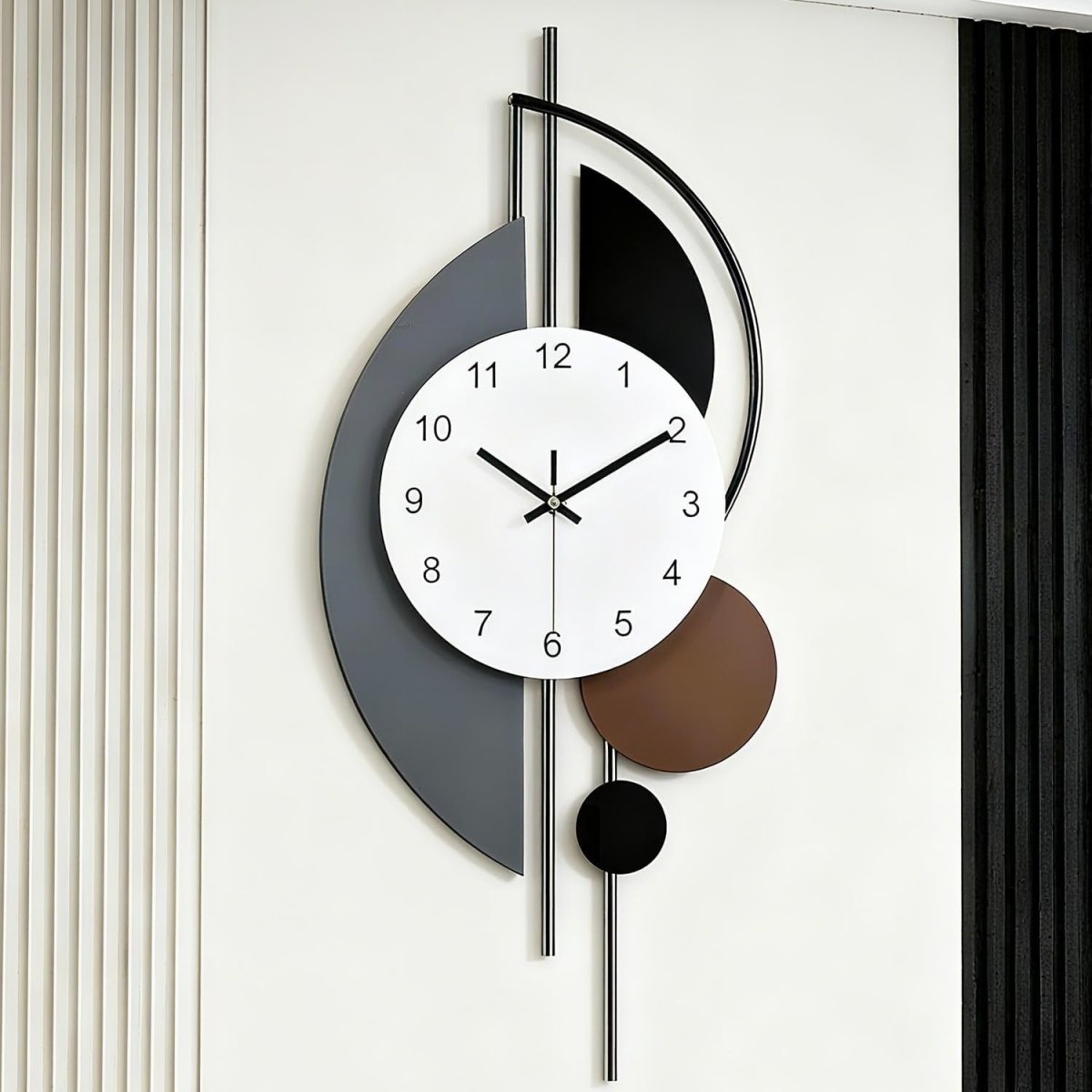 Large Modern Wall Clock Grey Brown Metal Silent 70x28cm - Kwikley