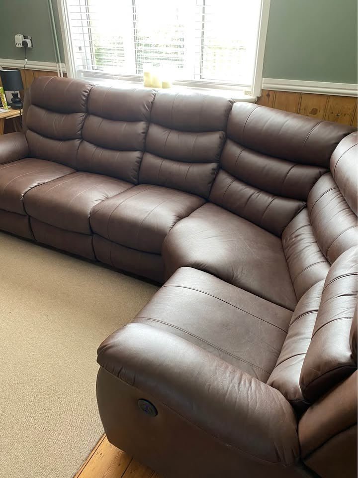 Large Modular Brown Leather Corner Sofa (PTP) - Kwikley