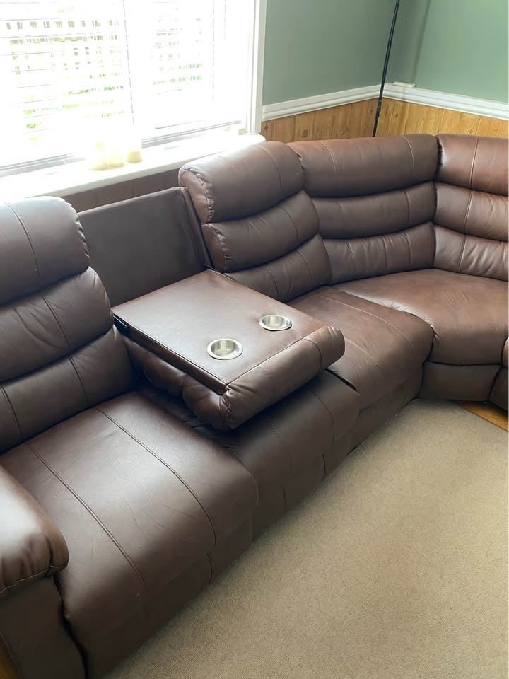 Large Modular Brown Leather Corner Sofa (PTP) - Kwikley