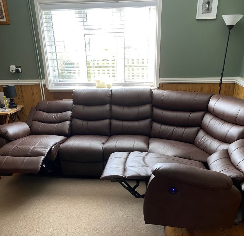 Large Modular Brown Leather Corner Sofa (PTP) - Kwikley