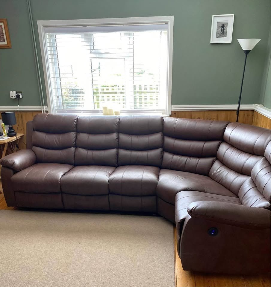 Large Modular Brown Leather Corner Sofa (PTP) - Kwikley