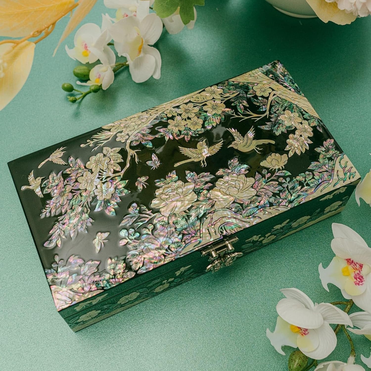 Large Mother of Pearl Jewellery Organizer Box Handmade Ring Tray - Kwikley