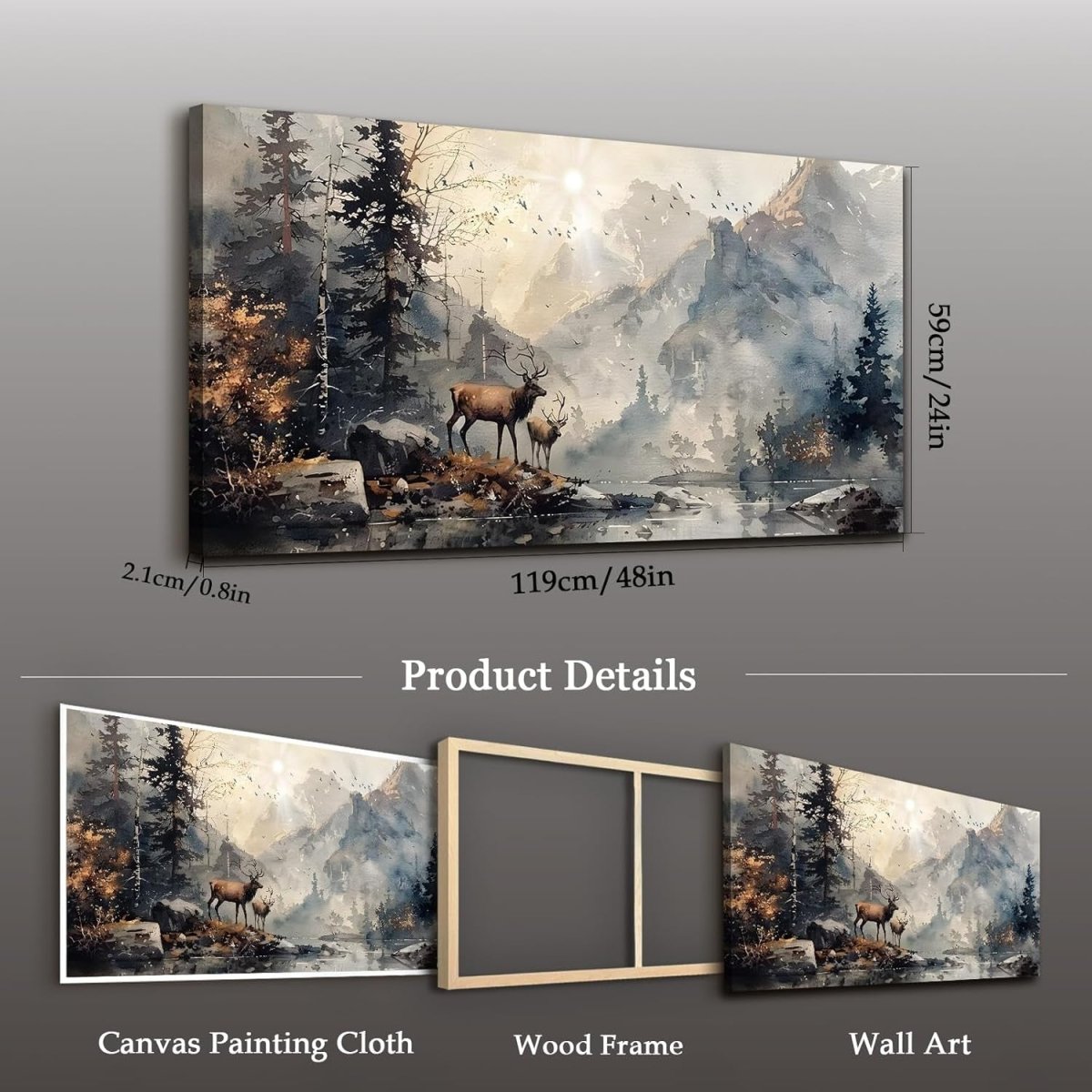 Large Mountain Canvas Wall Art 59x119cm Modern Landscape - Kwikley