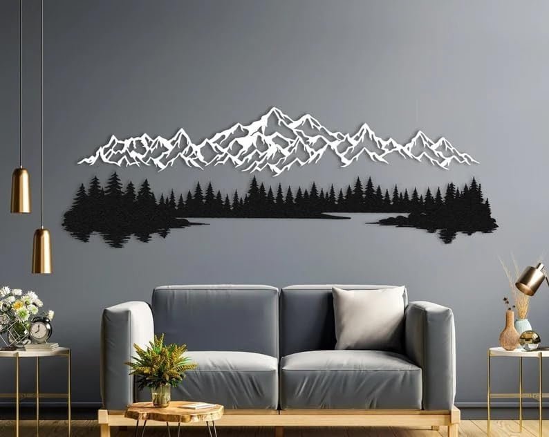 Large Mountain Forest Metal Wall Art 120x40cm Modern Decor - Kwikley