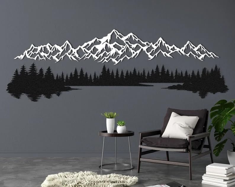 Large Mountain Forest Metal Wall Art 120x40cm Modern Decor - Kwikley