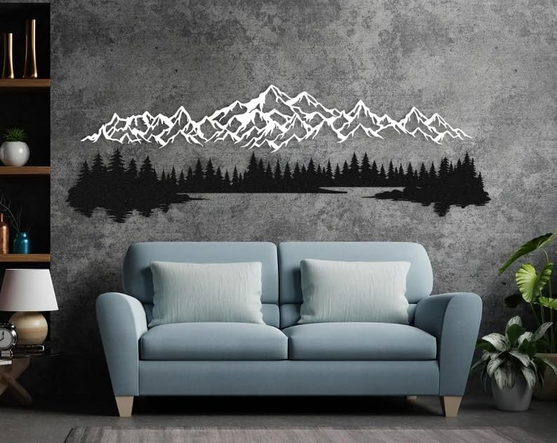 Large Mountain Forest Metal Wall Art 120x40cm Modern Decor - Kwikley