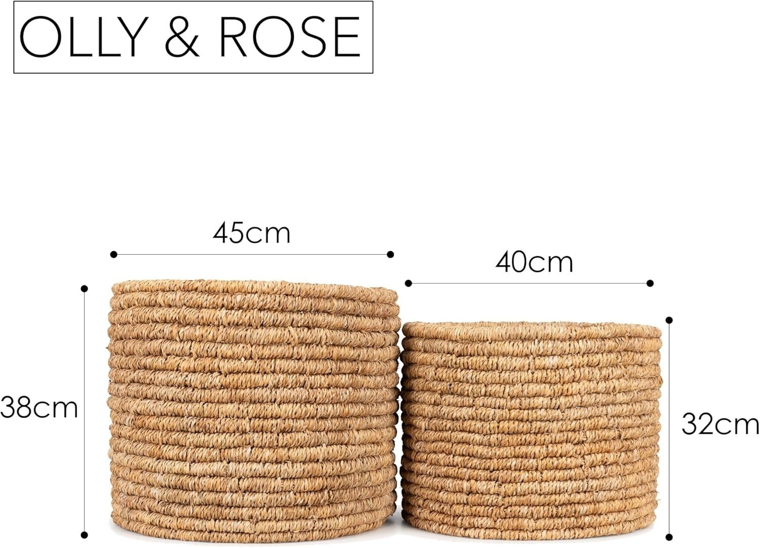 Large Natural Seagrass Storage & Laundry Baskets Set – Durable Ringed Design, 45 - Kwikley