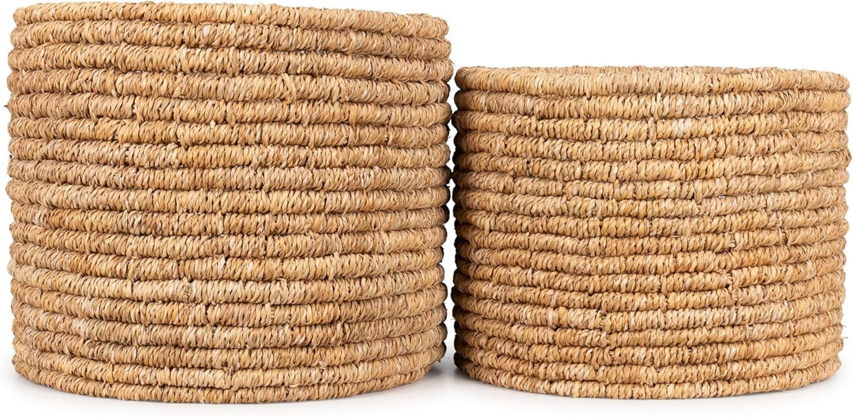 Large Natural Seagrass Storage & Laundry Baskets Set – Durable Ringed Design, 45 - Kwikley