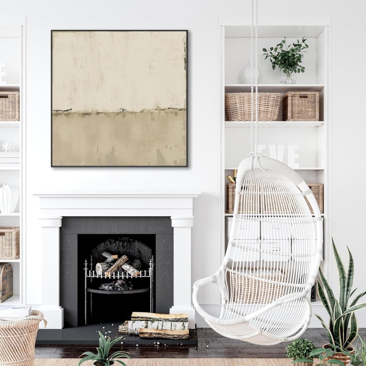 Large Neutral Abstract Framed Canvas Wall Art 100x100cm - Kwikley