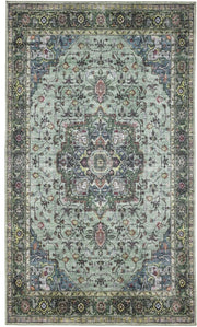 Large Oriental Area Rug 300x500cm Green Multi Low Pile Machine Washable - Kwikley