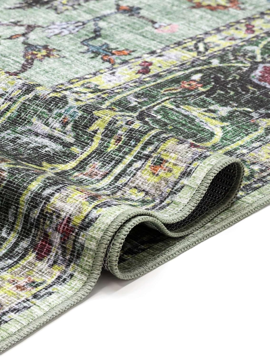 Large Oriental Area Rug 300x500cm Green Multi Low Pile Machine Washable - Kwikley