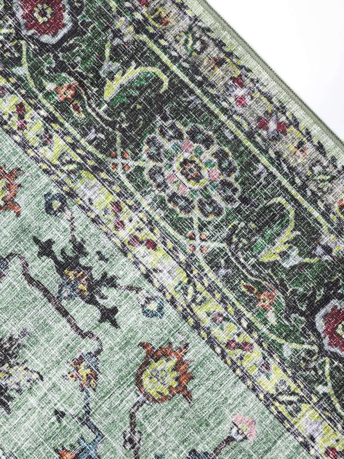 Large Oriental Area Rug 300x500cm Green Multi Low Pile Machine Washable - Kwikley