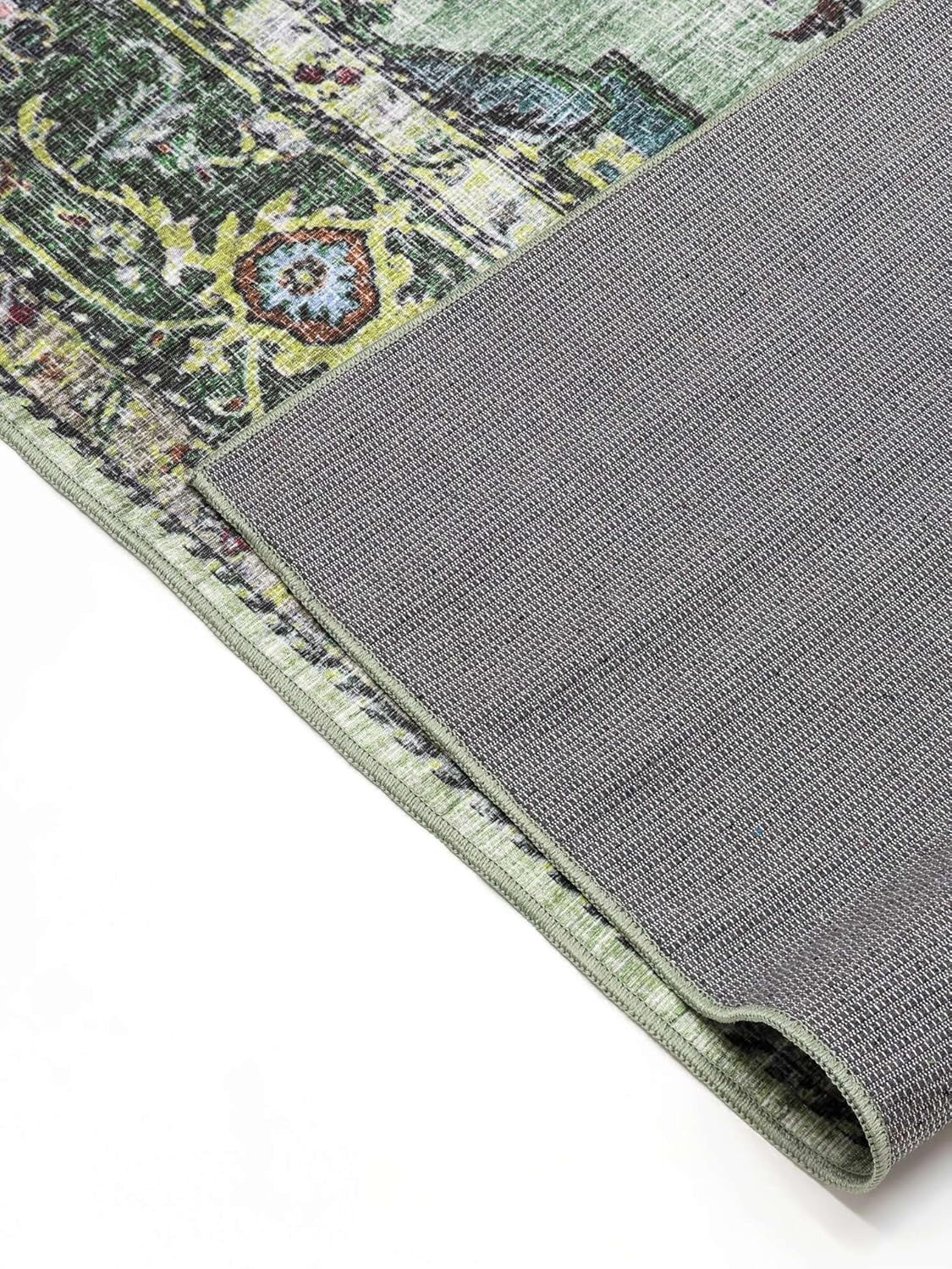 Large Oriental Area Rug 300x500cm Green Multi Low Pile Machine Washable - Kwikley