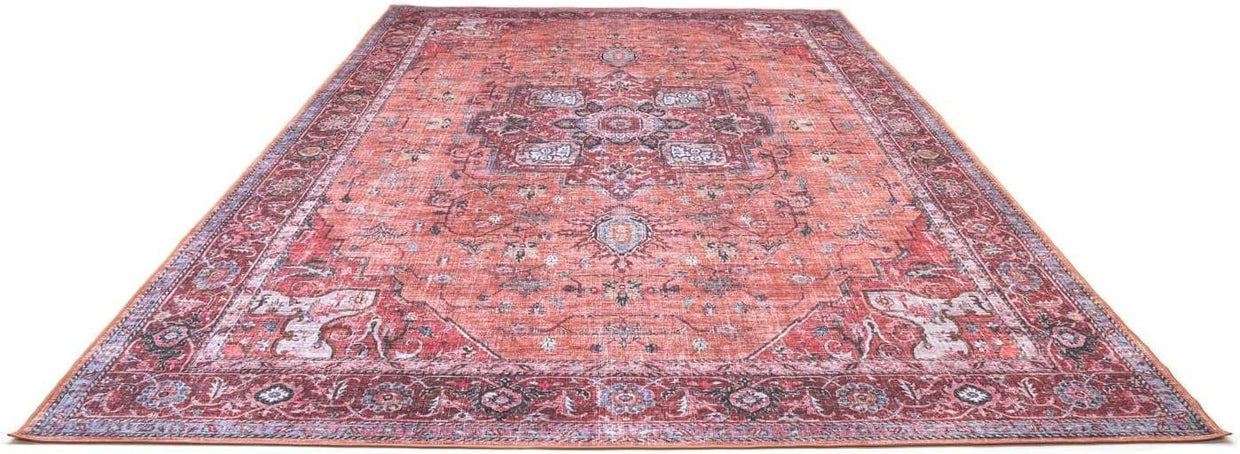 Large Oriental Area Rug 300x500cm Red Blue Low Pile Machine Washable - Kwikley