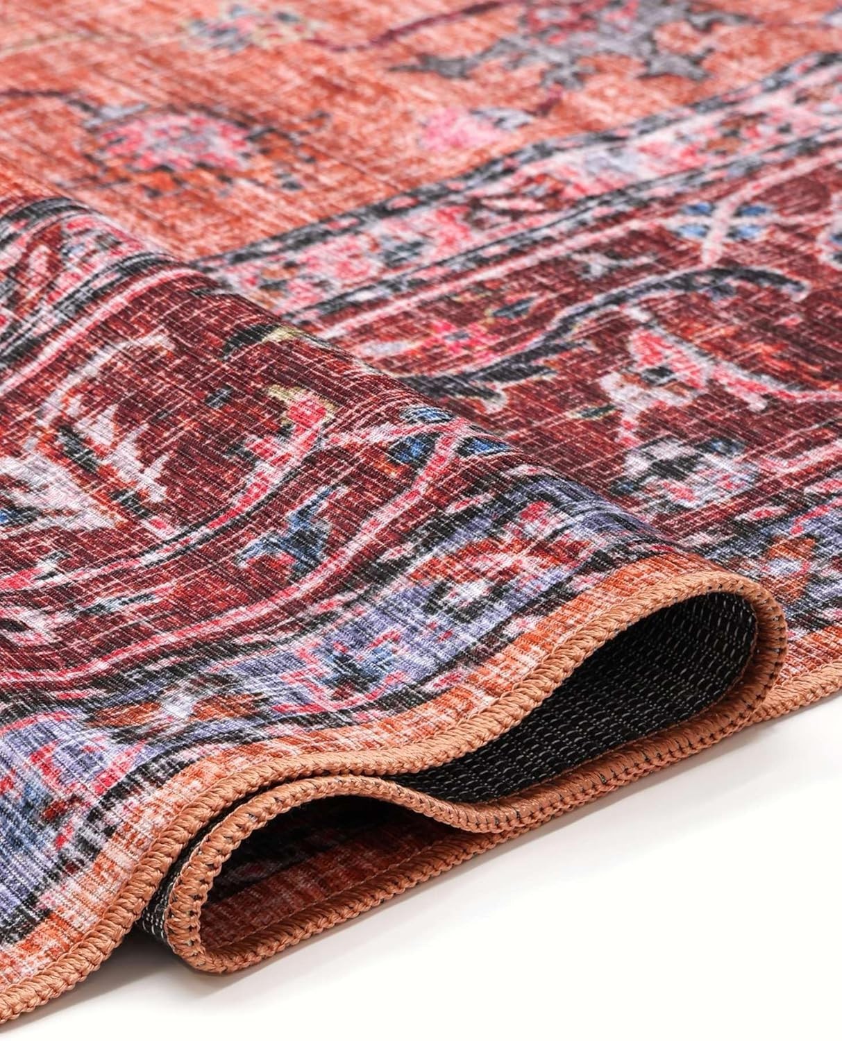 Large Oriental Area Rug 300x500cm Red Blue Low Pile Machine Washable - Kwikley