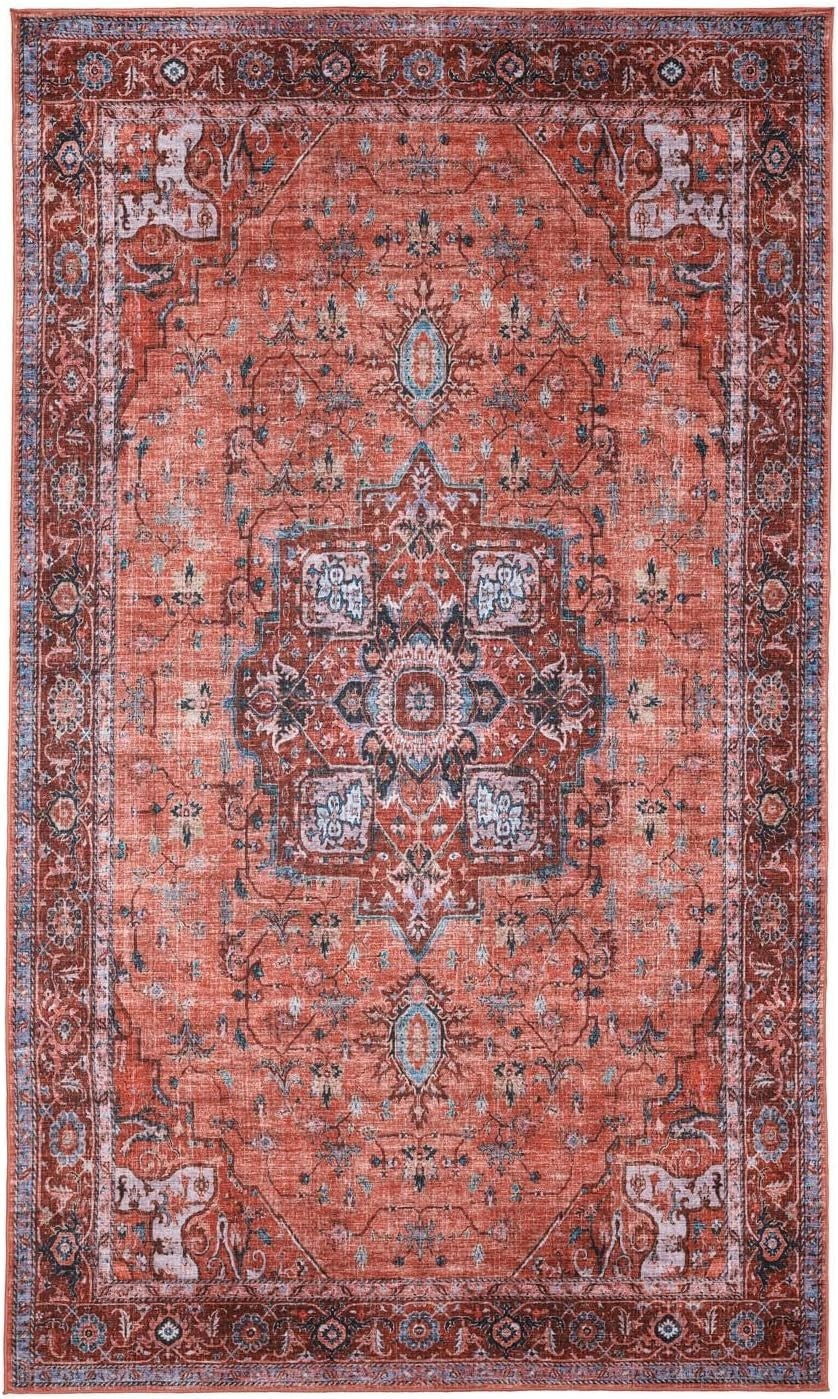 Large Oriental Area Rug 300x500cm Red Blue Low Pile Machine Washable - Kwikley