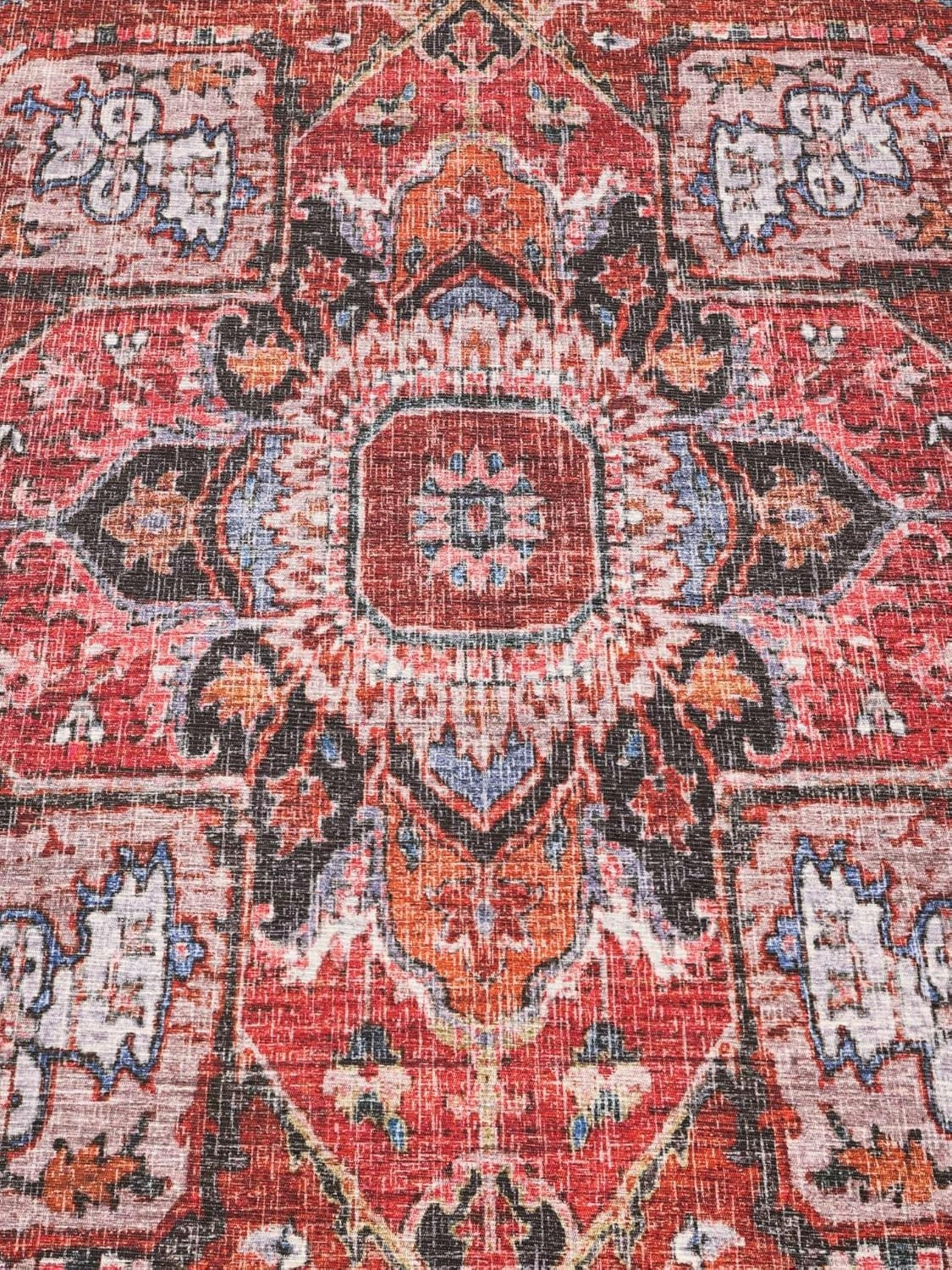 Large Oriental Area Rug 300x500cm Red Blue Low Pile Machine Washable - Kwikley