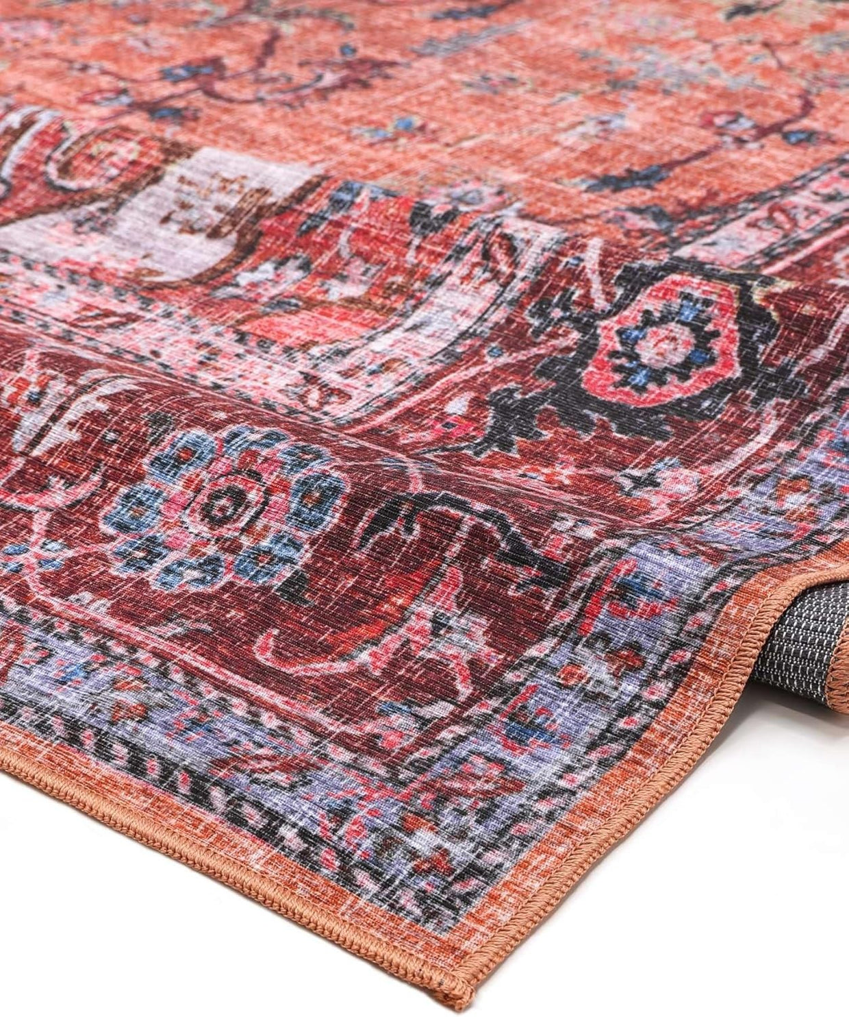 Large Oriental Area Rug 300x500cm Red Blue Low Pile Machine Washable - Kwikley