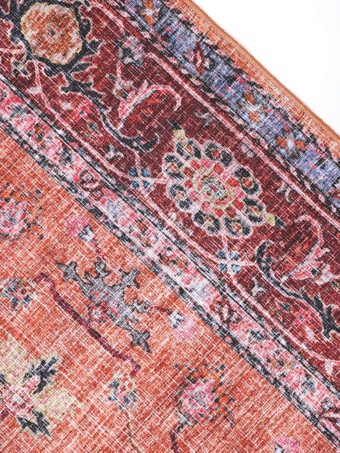 Large Oriental Area Rug 300x500cm Red Blue Low Pile Machine Washable - Kwikley