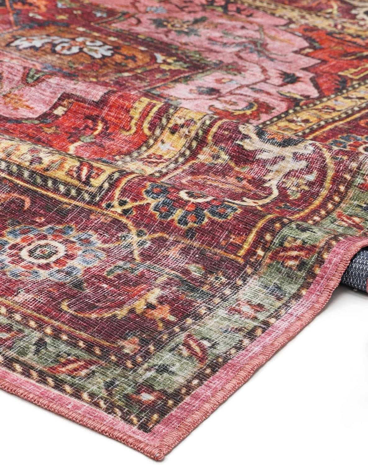 Large Oriental Area Rug 300x500cm Red Pink Low Pile Machine Washable - Kwikley