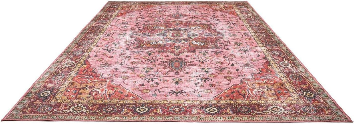 Large Oriental Area Rug 300x500cm Red Pink Low Pile Machine Washable - Kwikley
