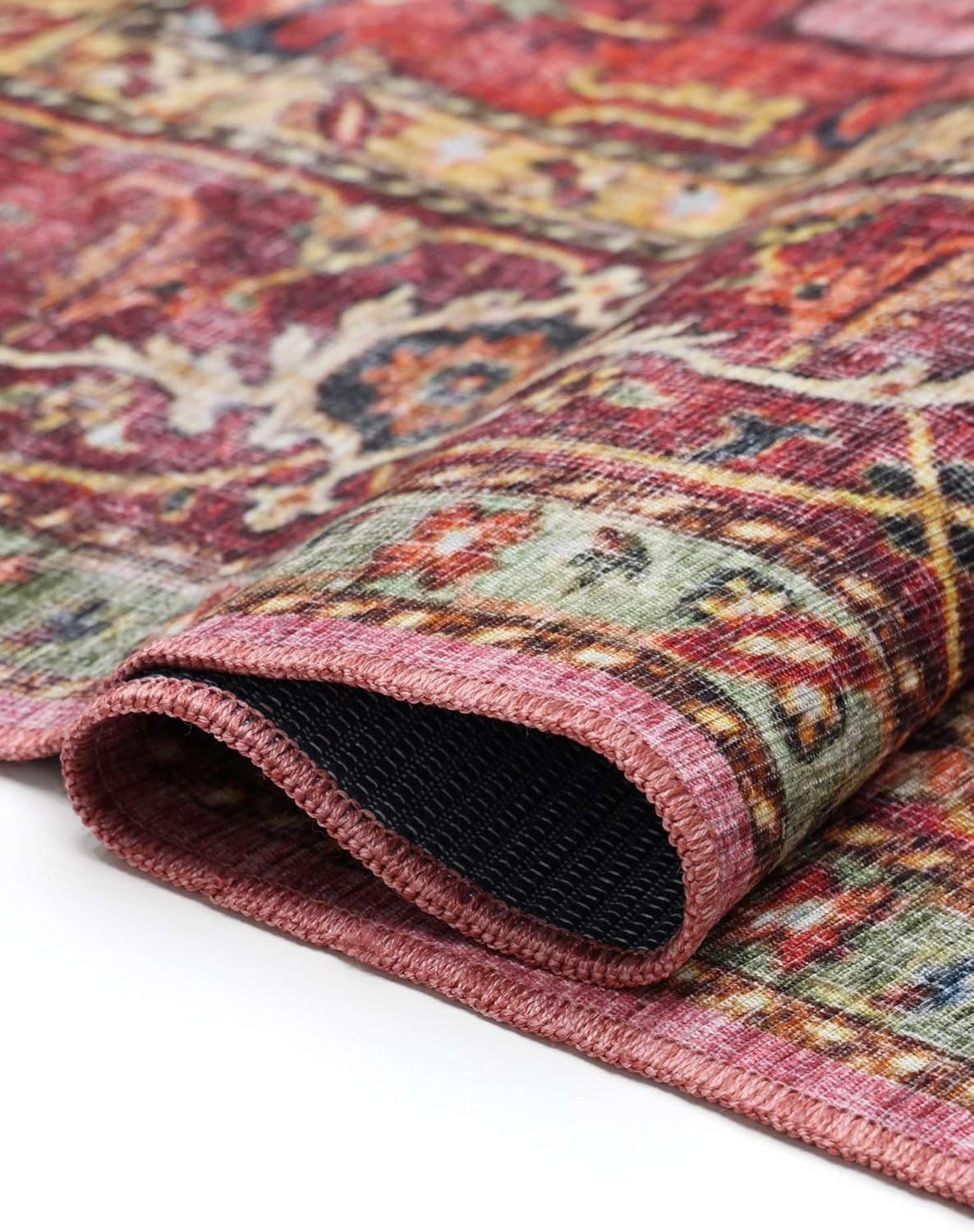 Large Oriental Area Rug 300x500cm Red Pink Low Pile Machine Washable - Kwikley