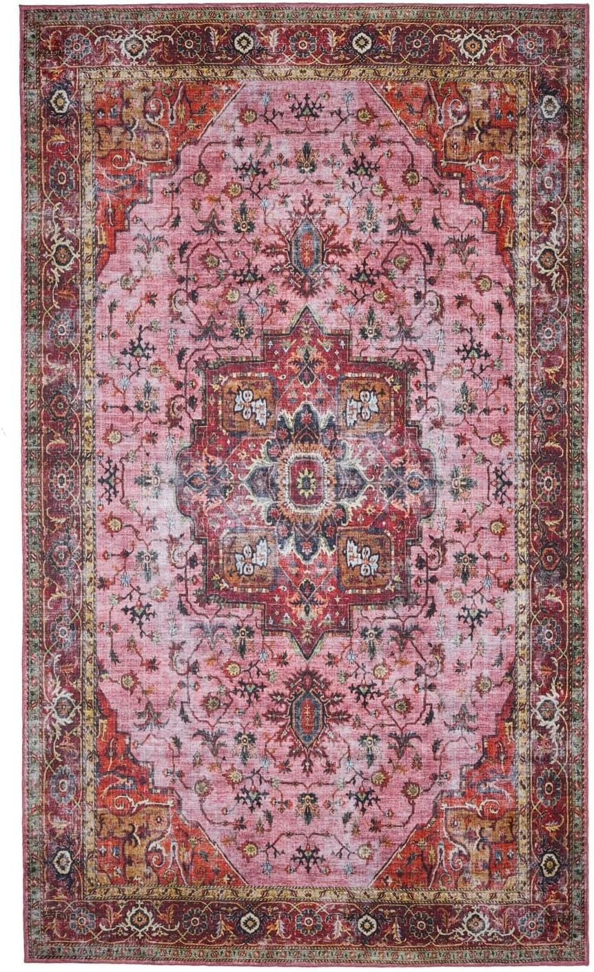 Large Oriental Area Rug 300x500cm Red Pink Low Pile Machine Washable - Kwikley