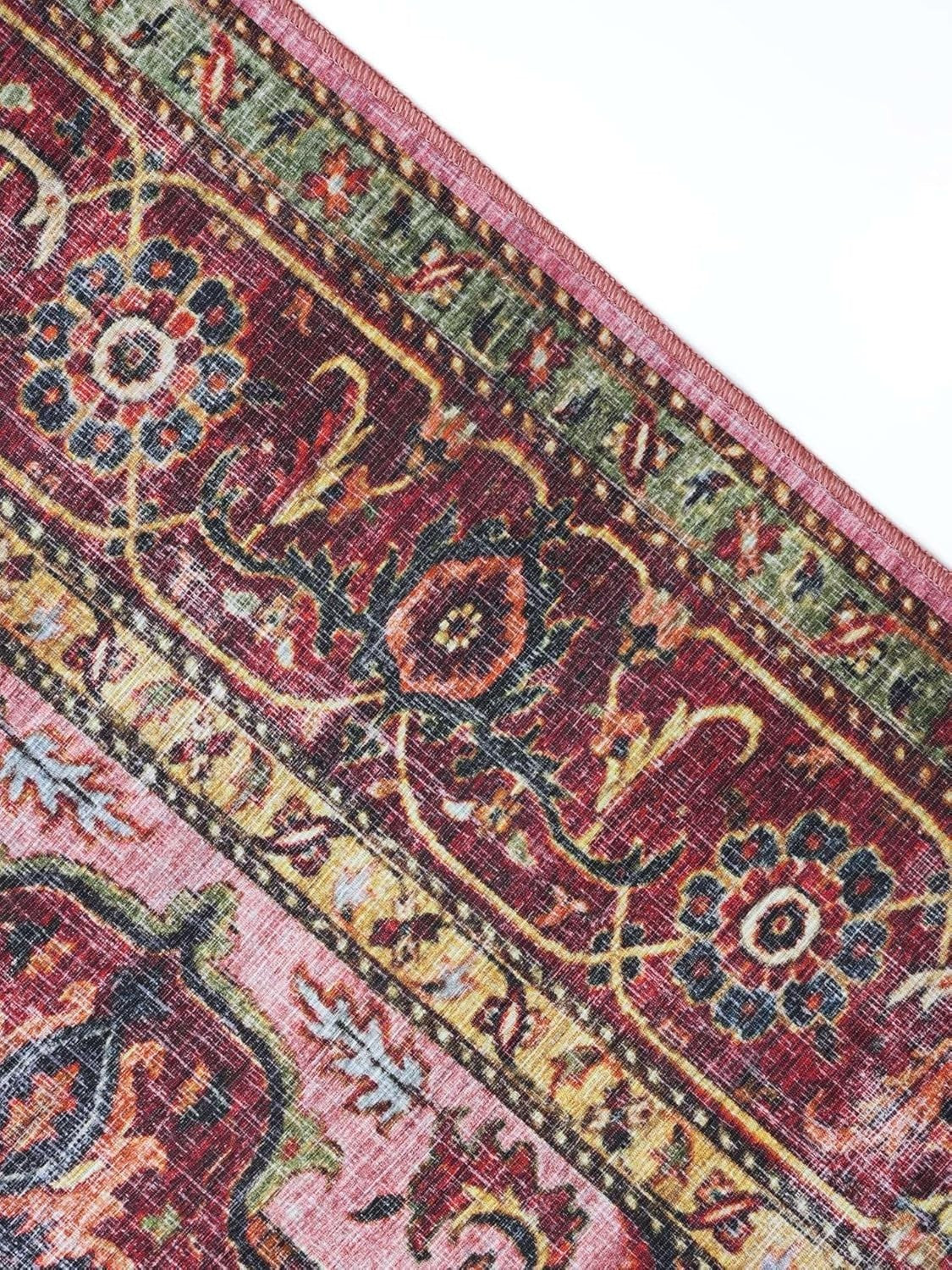 Large Oriental Area Rug 300x500cm Red Pink Low Pile Machine Washable - Kwikley