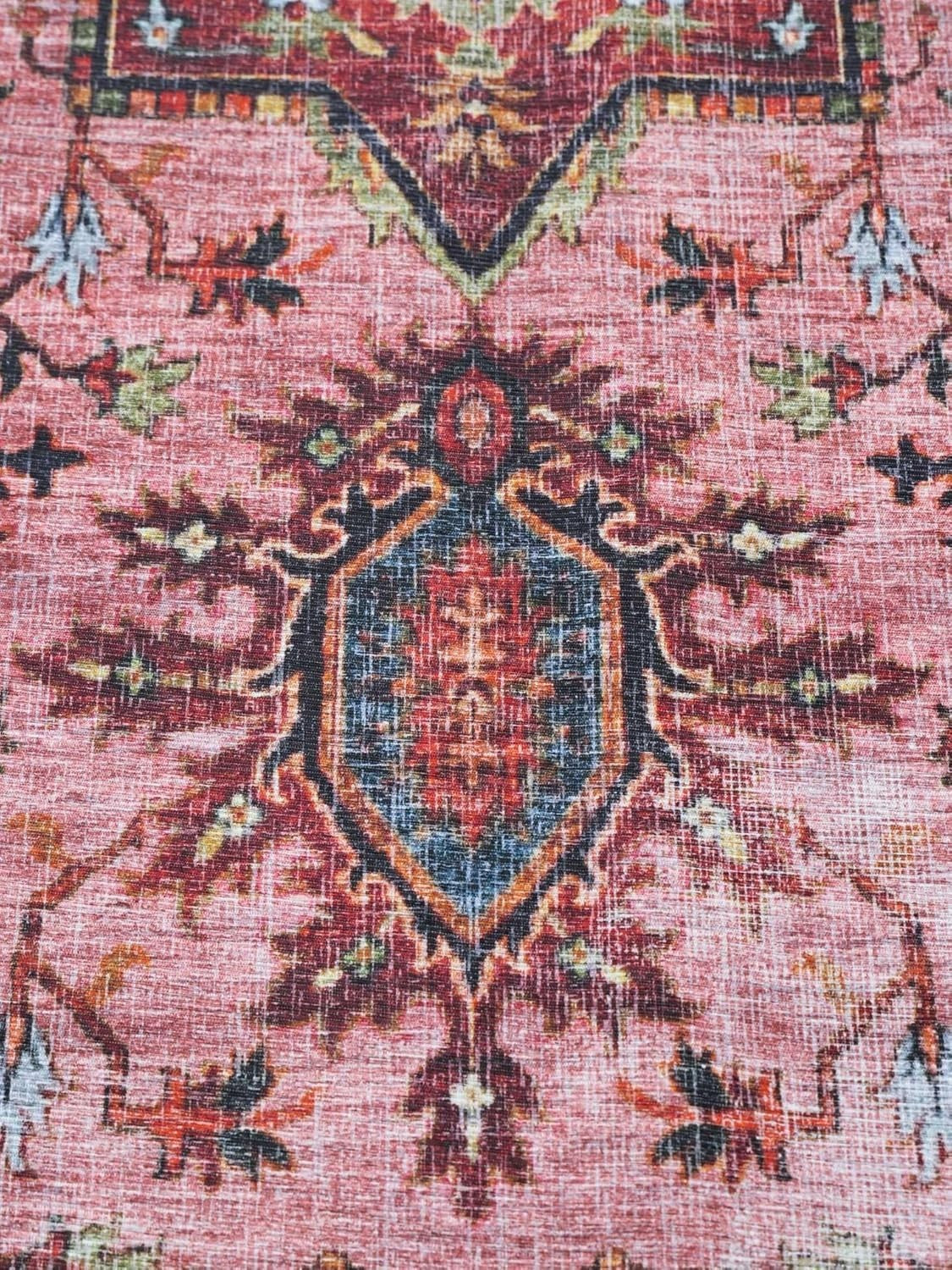 Large Oriental Area Rug 300x500cm Red Pink Low Pile Machine Washable - Kwikley