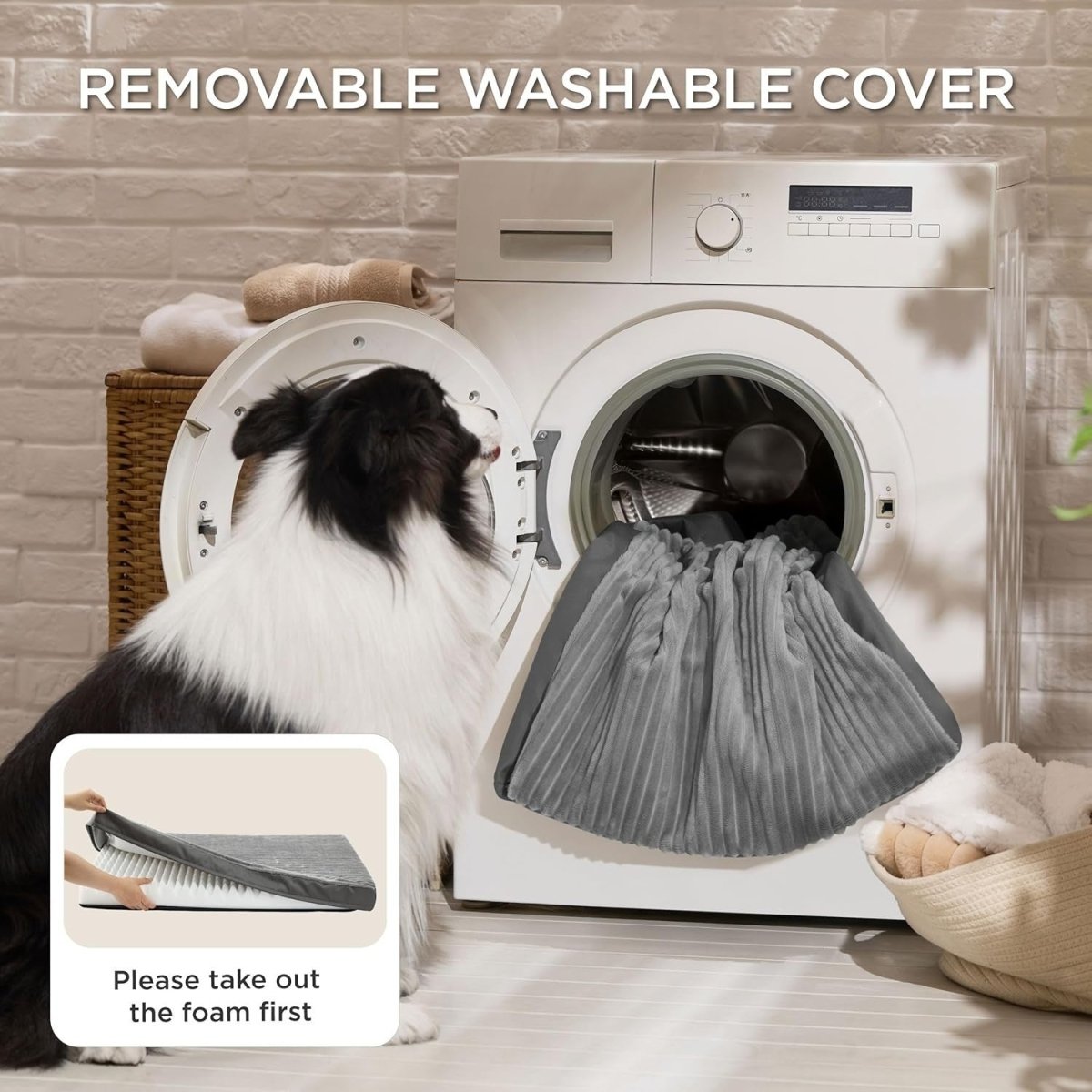 Large Orthopedic Dog Bed 104x69cm Washable Crate Mat Grey - Kwikley