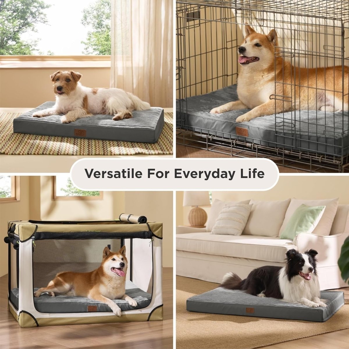 Large Orthopedic Dog Bed 104x69cm Washable Crate Mat Grey - Kwikley