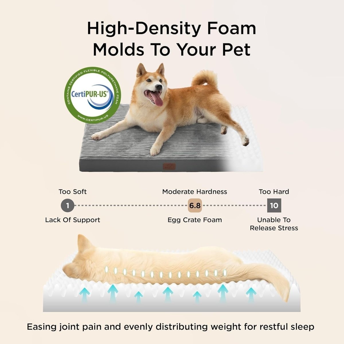 Large Orthopedic Dog Bed 104x69cm Washable Crate Mat Grey - Kwikley