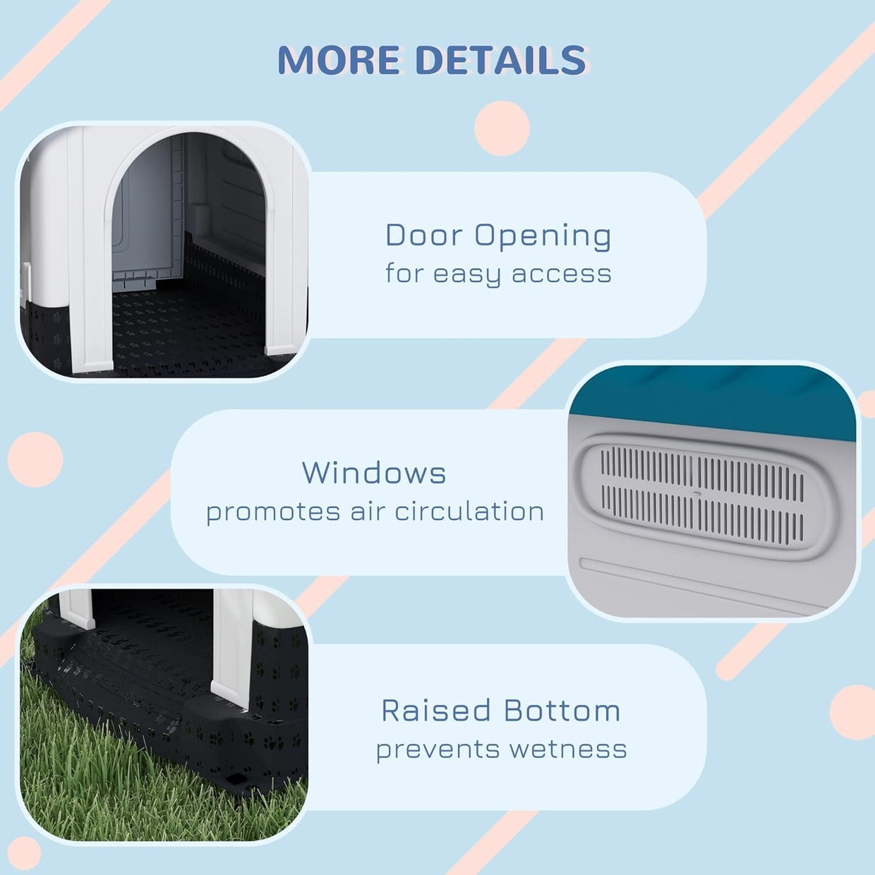 Large Outdoor Dog House Weatherproof Kennel Raised Base Vents Easy Clean Blue - Kwikley