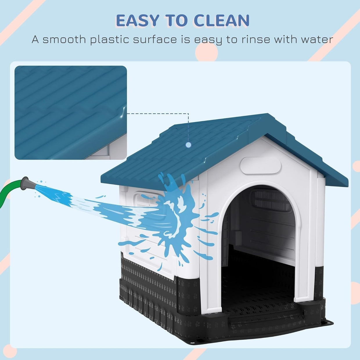 Large Outdoor Dog House Weatherproof Kennel Raised Base Vents Easy Clean Blue - Kwikley
