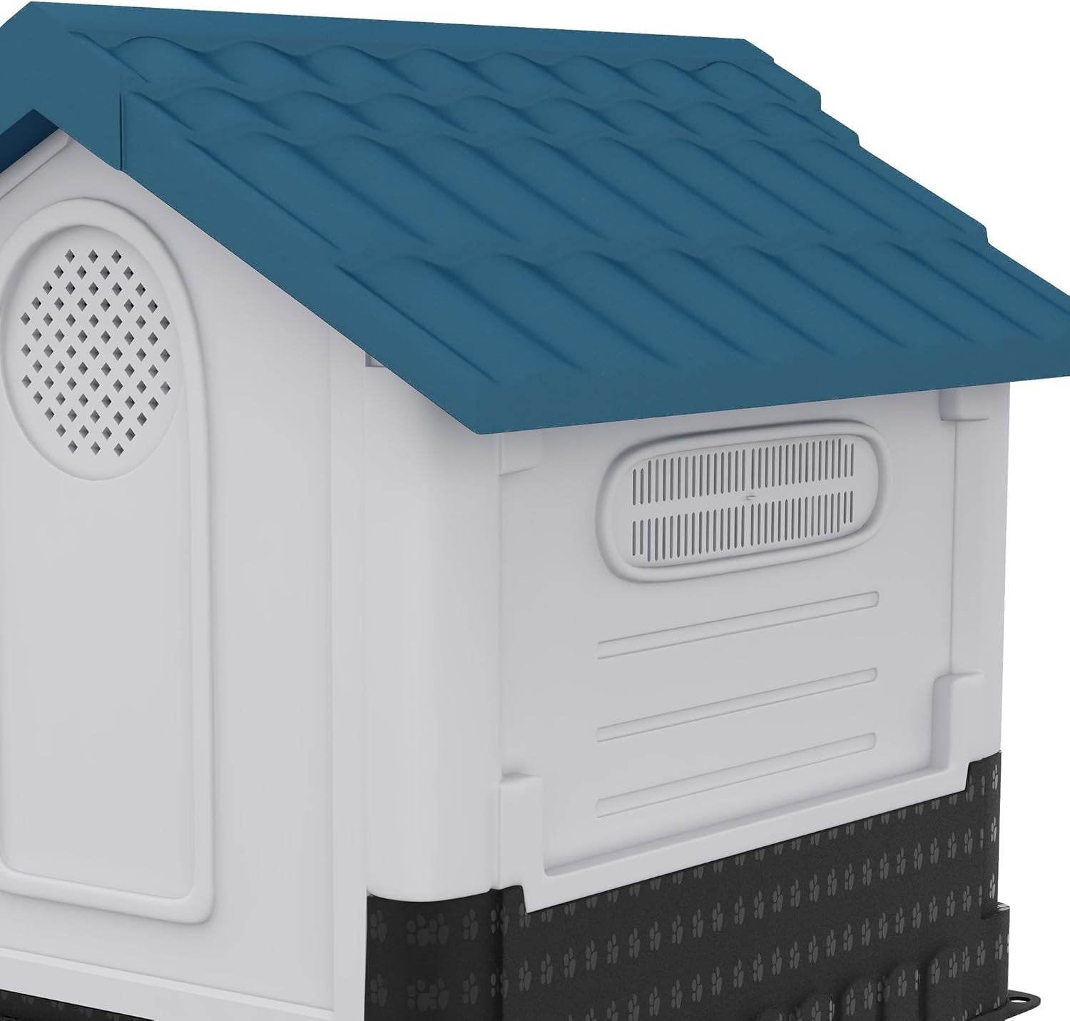 Large Outdoor Dog House Weatherproof Kennel Raised Base Vents Easy Clean Blue - Kwikley