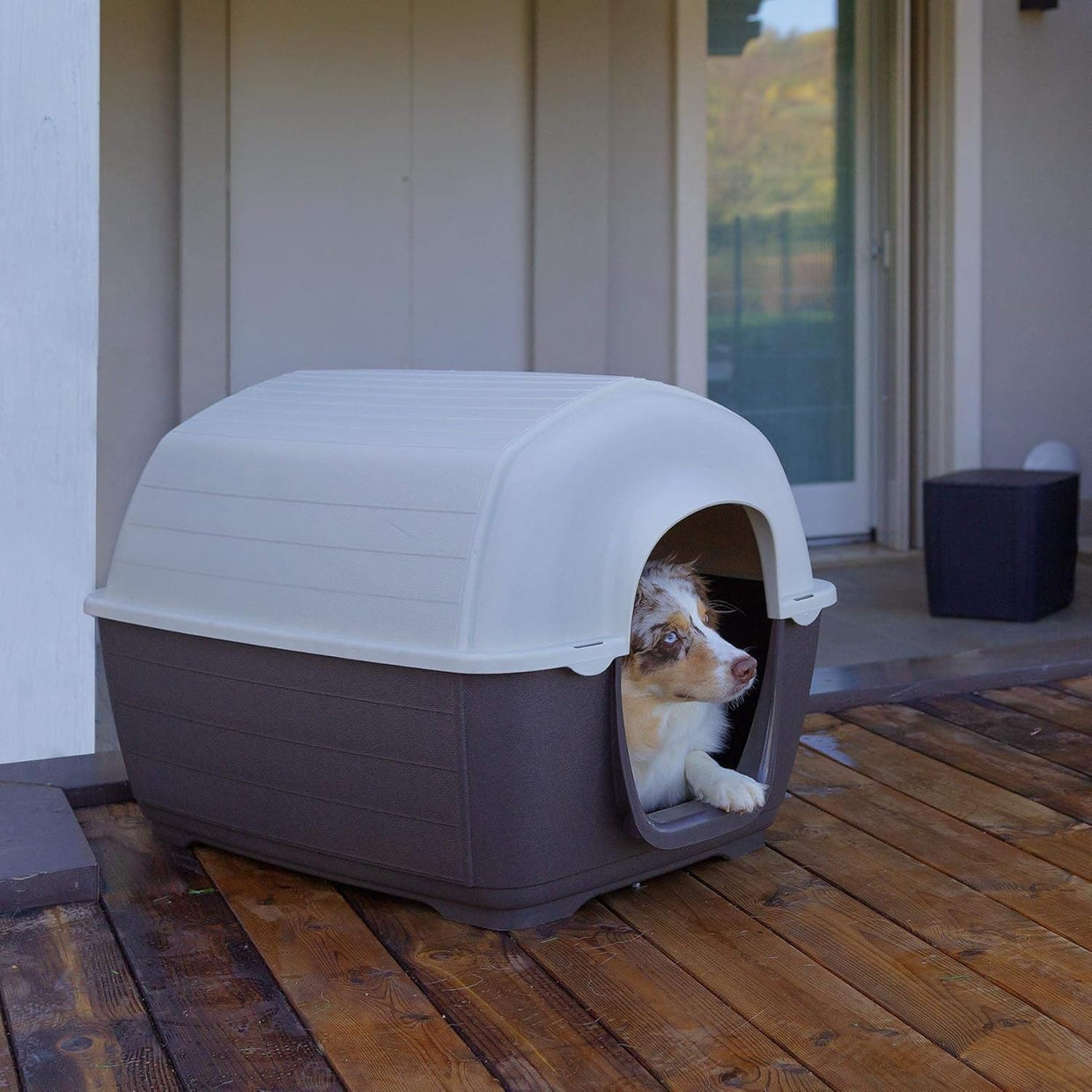 Large Outdoor Dog House Weatherproof Resin Kennel 89x60x60cm Ventilated - Kwikley