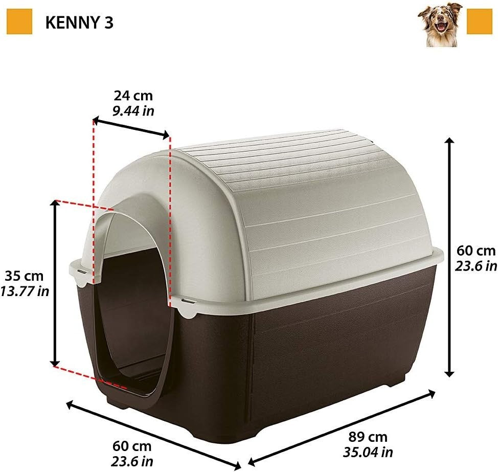 Large Outdoor Dog House Weatherproof Resin Kennel 89x60x60cm Ventilated - Kwikley