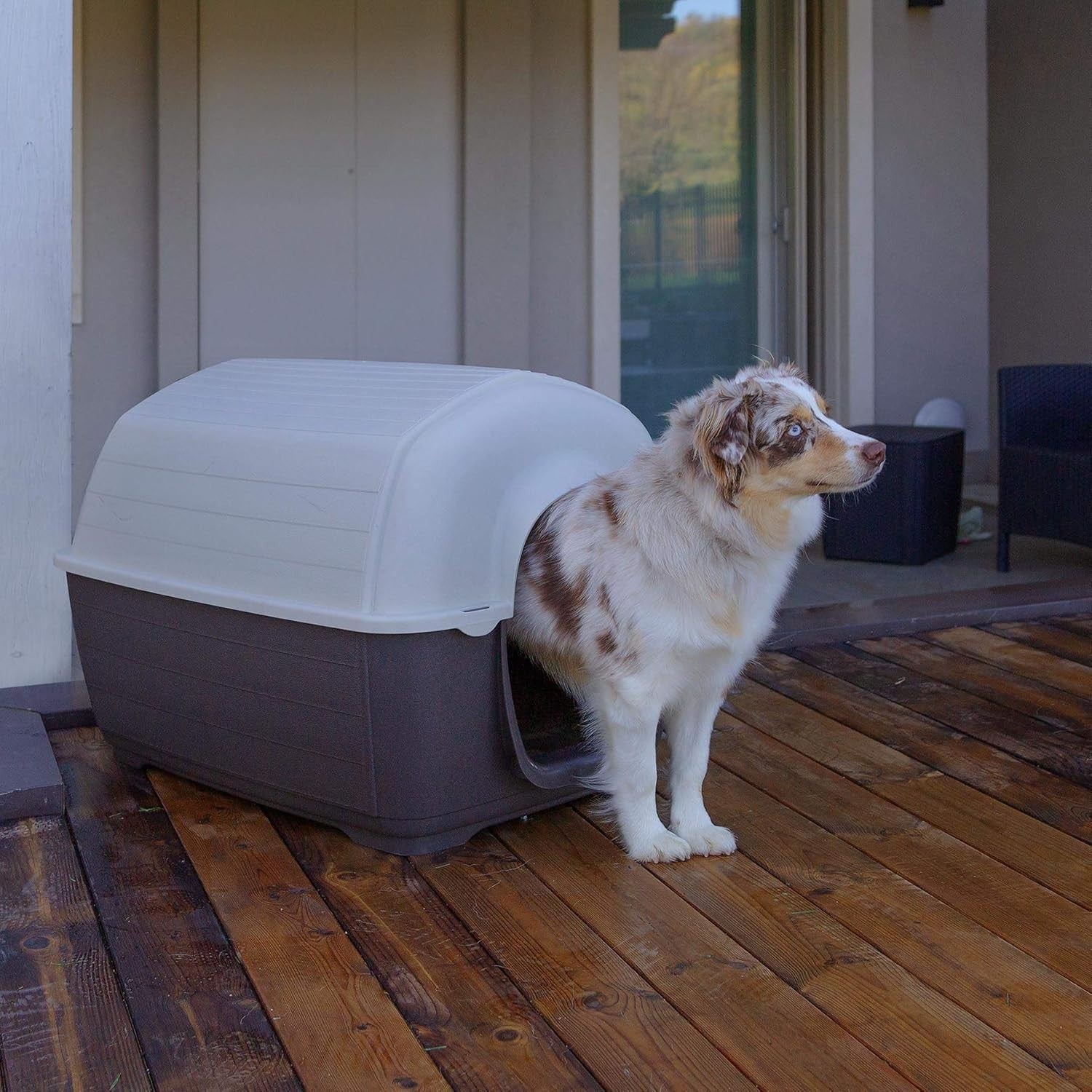 Large Outdoor Dog House Weatherproof Resin Kennel 89x60x60cm Ventilated - Kwikley