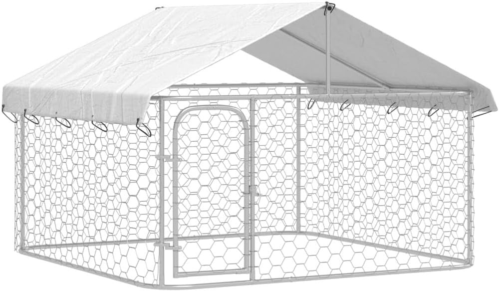 Large Outdoor Dog Kennel 200x200x150cm – Steel Frame, Roof, Secure, Weatherproof - Kwikley