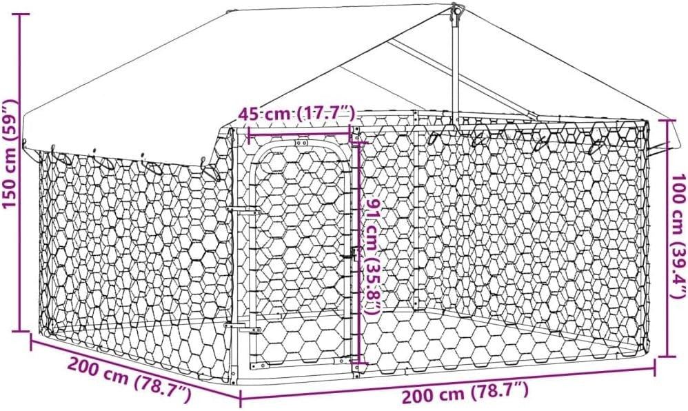 Large Outdoor Dog Kennel 200x200x150cm – Steel Frame, Roof, Secure, Weatherproof - Kwikley