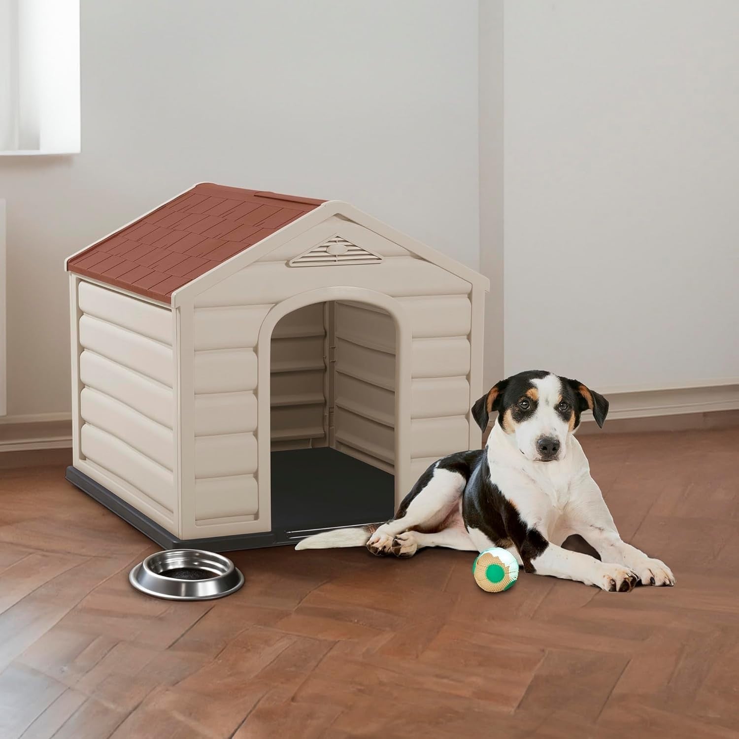 Large Outdoor Dog Kennel Shelter Weatherproof Easy Clean with Terracotta Roof - Kwikley