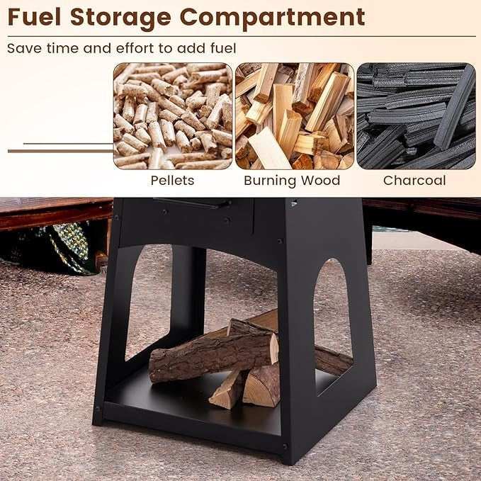 Large Outdoor Fire Pit Grill 2 - in - 1 Wood Burning Heater BBQ Stove Durable Metal - Kwikley