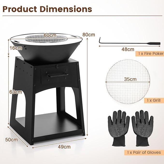 Large Outdoor Fire Pit Grill 2 - in - 1 Wood Burning Heater BBQ Stove Durable Metal - Kwikley