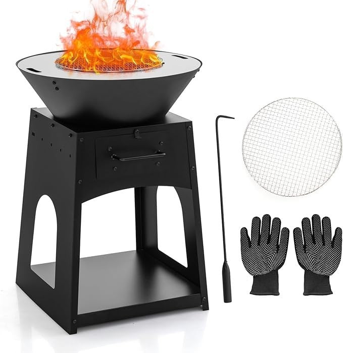 Large Outdoor Fire Pit Grill 2 - in - 1 Wood Burning Heater BBQ Stove Durable Metal - Kwikley