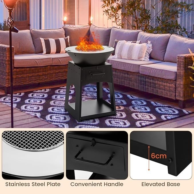 Large Outdoor Fire Pit Grill 2 - in - 1 Wood Burning Heater BBQ Stove Durable Metal - Kwikley